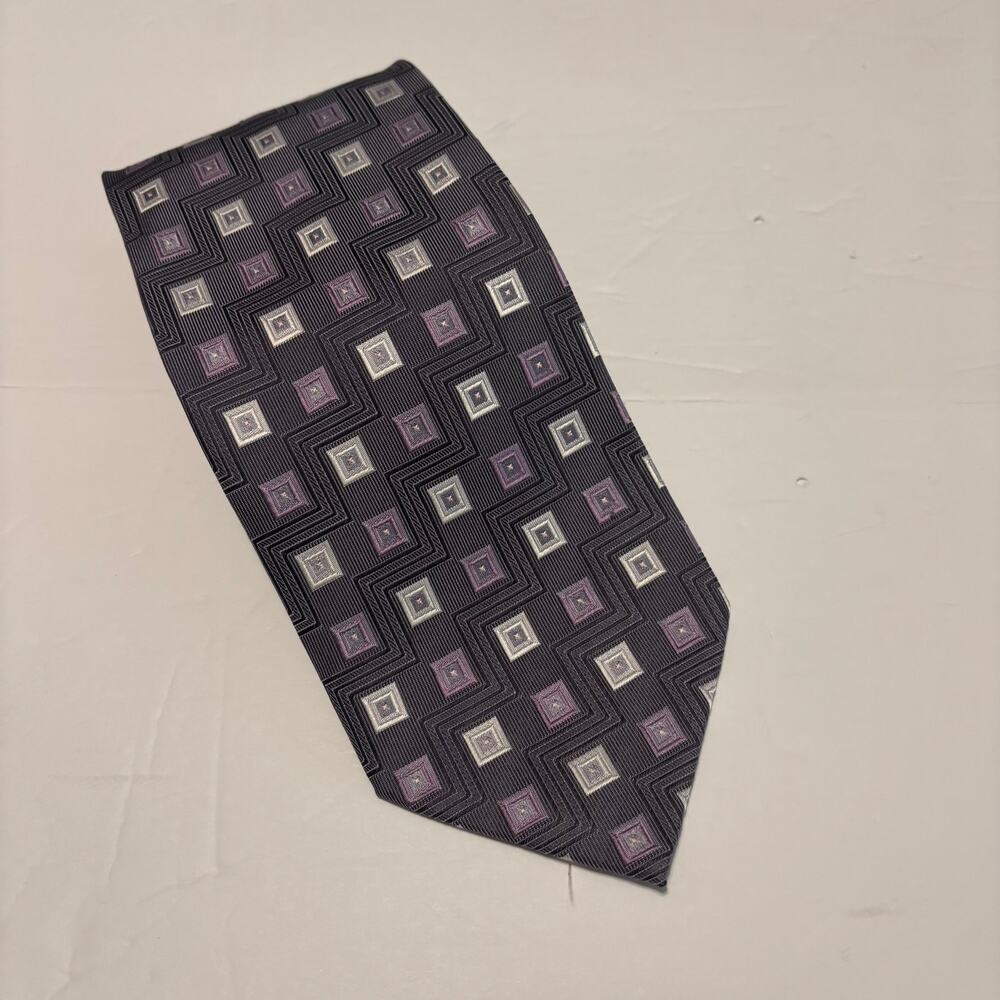Roberto Villini Collezione Silk Tie Gray Purple Geometric Squares Italy